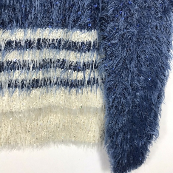 olivia m. Faux Fur Sequined Hi Low Sweater Stripe - Picture 3 of 8
